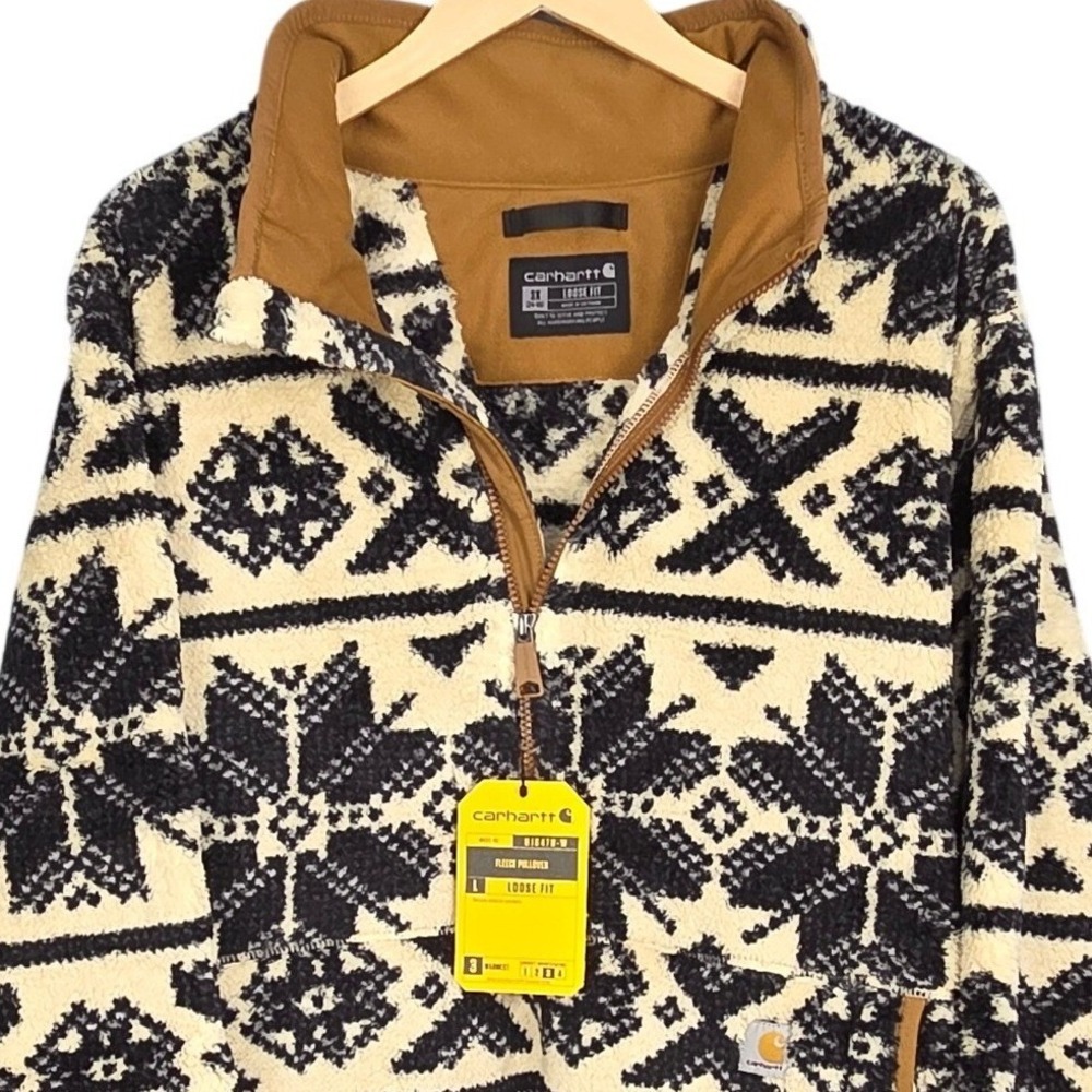 Carhartt Sherpa Fleece Pullover Women 3XL Black Cream 1/4 Zip Fair Isle XXXL NEW